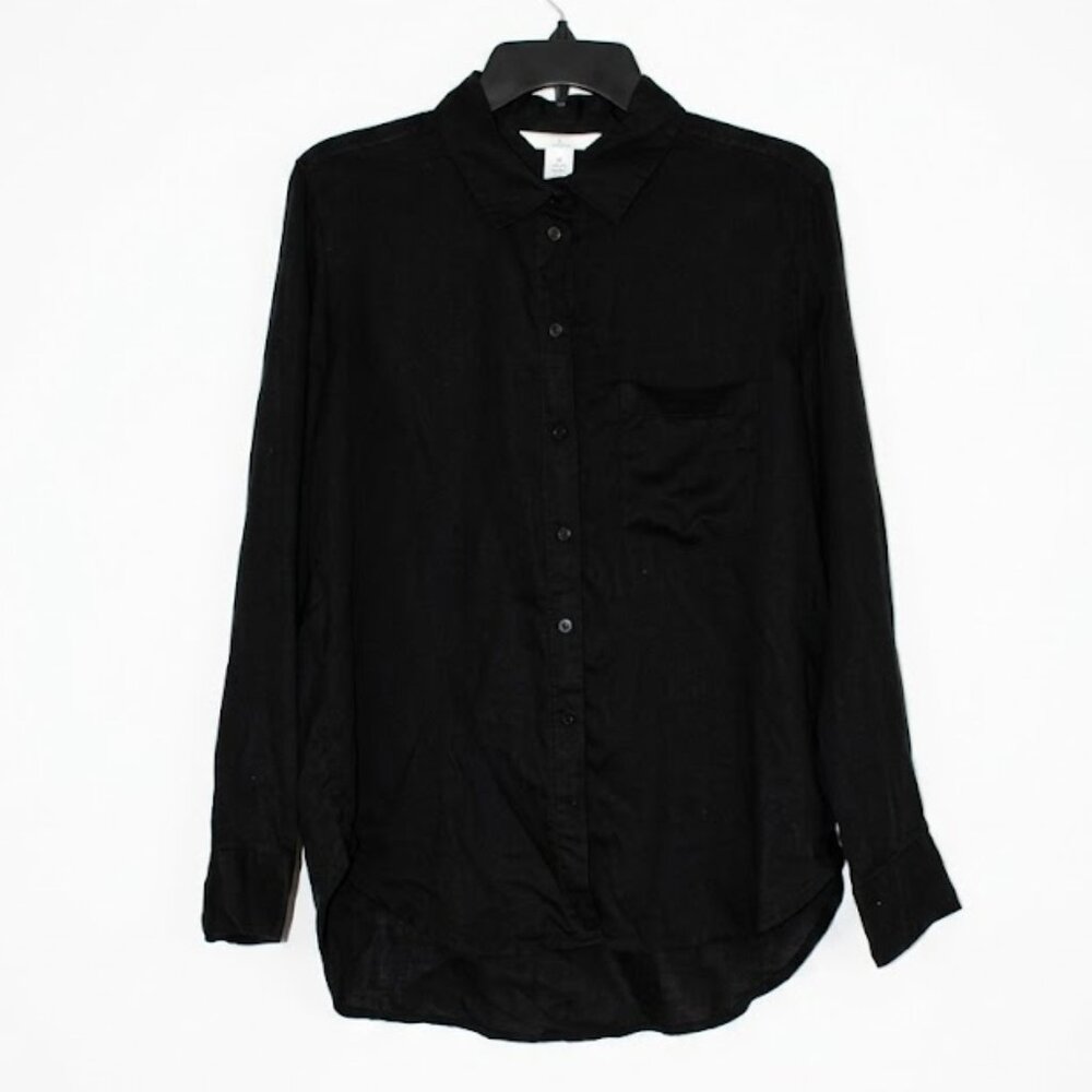 H&M 100% Linen Button Down Shirt - Black - Size S